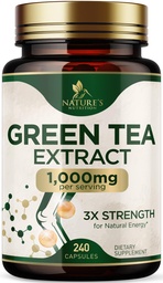 Zöld tea kivonat kapszula 1000 mg - szabványosított 45% EGCG & 98% polifenolok - 3X Strength Green Tea Pills for Natural Energy - Támogatja a szív egészségét, gyógynövény kiegészítés, Vegan, Non-GMO - 240 kapszula