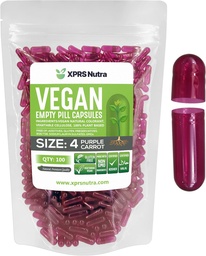 XPRS Nutra Size 4 üres kapszula - 100 Count Small empty Vegan Capsules - Vegetáriánus tabletták - DIY növényi kapszula töltelék - Tölthető Do- It- Yourself Veggie Caps kiegészítők (lila répa)