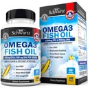 Triple Strength Omega 3 Fish Oil Supplement - 2250mg EPA DHA Omega 3 Fatty acids from Fresh Wild Caught Fish, Burless Lemon Flavor Formula Supports Eye Health and More, Gluten Free, 180 Softgels