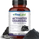 FineLand aktivált charcoin 1300mg - Advanced Digestic Detox Cleanse, Segít a gáz és a puffadás, keringés és koleszterin támogatás - Made in USA, 120 Vegan Pills
