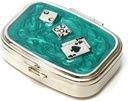 9338 Rectangular Small Pill Box Organizer Aqua Green Silver Poker & Dice Women Travel Pill Case Purse Pocket Container Daily Hordozható Medicine Box Vitamin Supplement Mini Storage