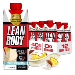 Lean Body Ready- to- Drink Pina Colada Protein Shake, 40 g protein, Whey Blend, 0 Sugar, Gluten Free, 22 Vitaminok & Ásványok, 17 Fl Oz (12-es csomag)