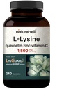 NatureBell L-Lysine 1,000mg Capsules + Quercetin 250mg with Vitamin C and Zinc, 240 Count | Free Form Amino Acids, L Lysine Complex | Non-GMO, Gluten Free