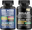Sea Moss and shilajit Sea Moss Black Seed Oil Ashwagandha Ginger & shilajit rhodiola rosea Panax Ginseng (120 darabos csomag)