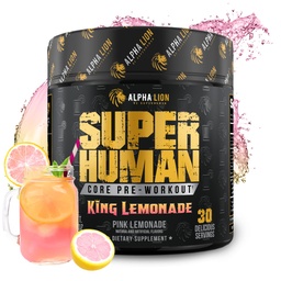 ALPHA LION Core Pre Workout Creatine for Performance, Beta Alanine for Muscle, L- Citrulline for Pump & Tri- Source koffein tartós energia (30 Servings, King Lemonade Flavor)