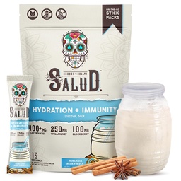 Salud 2- in1 hidratációs csomagok + Immunity Electrolytes Powder, Horchata - Agua Fresca Drink Mix, Elderberry, Dairy & Soy Free, Non-GMO, Gluten Free, Vegan, Alacsony kalóriatartalmú, 1g Sugar (15 Servings)