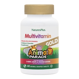 Natings Plus Animal Parade Source of Life Gold Children 's Chewable Multivitamin - Válogatott Cherry, Orange & Grape Flavor - 60 Rágótabletta - Vegetáriánus, Gluten- Free - 30 Servings