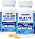 Oceanblue Professional Omega3 2100 K2-vitaminnal és D3- 60 Count 2 Package - Triple Strength Burless Fish Oil Supplement EPA-val, DHA & DPA - Wild Catch - Orange Flavor, 60 Servings