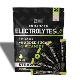 Fokozott elektrolit por stick csomagok (Strawberry Kiwi) w / 0 Sugar + BCAA + B- Vitamins Electrolyte Supplement w Kálium Cink & Magnézium Hydration - Keto Electrolytes