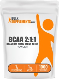 BulkSupplemens.com BCAA 2: 1: 1 Powder - Branched Chain Amino Acids, BCAA Amino Acids Powder - Unflavored & Gluten Free, 1 g per Serving, 1kg (5-ös csomag) (11 db)