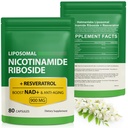 NAD kiegészítés Nicotinamid Ribozide - Resveratrol, Liposzómás Nikotinamid Ribozid, Quercetin - magas tisztaságú NAD kiegészítés anti-öregedés, fókusz, energia 160 kapszula (2 zsák)