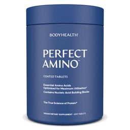 BodyHealth PerfectAmino (600 ct) Easy to Swallow Tablets, Essential Amino Acids Supplement with BCAA, Vegan Protein for Pre / Post Workout & Muscle Recovery with Lysine, Tryptophan, Leucine, Metionine