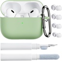 ORNARTO az AirPods Pro 2 ügy, kompatibilis AirPods Pro 1. / 2. generációs, Soft Silicone Cover tiszta Kit, Earticks Protector & Keychain- pisztácia