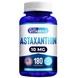 We Like Vitamins Astaxanthin 10mg Softgel - Highly Potent Astaxanthin Supplements from Haematococcus Pluvialis - Javítja a szemet, ízület, bőr egészség és energia szint - 180 Servings, 6 hónapos ellátás