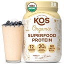 KOS Vegán fehérje por eritritol mentes, Vanilla USDA Organic - Borsó fehérje keverék, Növényi alapú szuperfood Gazdag Vitaminok & Ásványok - Keto, Tejmentes - Étkezés csere nők és férfiak, 28 szerváció