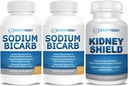 Nátrium-bikarbonát 650mg kapszula savpótlásra, Alkalinity 120 tabletta 2- Pack + vese pajzs 120 kapszula vese kiegészítés a normál vese funkció támogatására