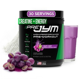 JYM Supplement Science Pre JYM Grape Candy Pre Workout Powder for Men & Women, BCAA, Nootropics, Creatine HCI, Citrulline, Beta-Alanine, Betain, Taurine, Huperzine, 30 szerváció