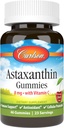 Carlson - Astaxantin gumival, C-vitaminnal, immuntámogatással, antioxidánssal, szívegészséggel, nem-GMO-val, Cherry Flavor, 46 vegetáriánus gumival