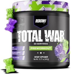 REDCON1 Total War Pre Workout, Sour Gumi Bear - Tartalmaz 320 mg koffein zöld tea, Juniper & Beta Alanine - Pre Work Out Amino Acids, hogy növelje a szivattyú, Energy + Tartósítás (30 Servings)