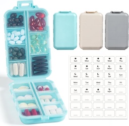 3 Pack, 14 GRIDS Travel Pill Organizer Box címkével - Travel Medicine Case Kit - Pocket Daily Pharmacy Container - Travel Medication Holder Dispenser for Fish Oil Vitamin Supplement Storage