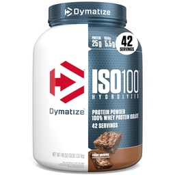 Dymatize ISO100 savófehérje-izolátum, Fudge Brownie, 25 g fehérje, 3 font, 5.5g BCAA, kevesebb, mint 120 Cal., glutén mentes, 1g Fat, 1g cukor, 2g Carb (42 Servings)