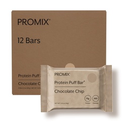 ProMix Nutrition Protein Puff Bars, 12- Pack - Chocolate Chip - Marshmallow Crispy Treat - Great Tasting & Health On The Go Snack - High Protein & Low Calorie - Non-GMO & Free from Gluten, Soy, & Corn