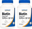 Nutricost Biotin (B7-vitamin) 10,000µg (10 mg), 240 Caps (2 üveg) - Non-GMO, glutén mentes