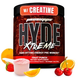 PROSUPS Mr. Hyde Xtreme Pre Edzés por kreatin, Beta Alanine & koffein - Extrém energia, szivattyúk, Focus & Performance - Fitness és konditerem kiegészítők a férfiak és nők (Gyümölcs puncs, 30 szervíz)