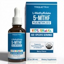 Organic Kids Methylfolate + Metil B12 Cofactor - Organic Berry Flavor, Sublingual Form - 5- MTHF Form, Superior Form of Folate - Igazítható Dosing for All Ages - Mood, Behavior, Cognition - 1 oz.