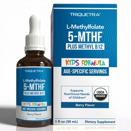 Organic Kids Methylfolate + Metil B12 Cofactor - Organic Berry Flavor, Sublingual Form - 5- MTHF Form, Superior Form of Folate - Igazítható Dosing for All Ages - Mood, Behavior, Cognition - 1 oz.