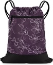 Drawstring gym Bag for Women Women124; Durable Lightweight Gym Cinch Backpack with Graphic Design124; Great for the Gym and Sport 124; Plum - Flowers