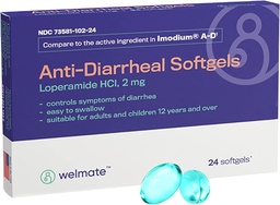 WELMATE - Anti-Hasmenés Softgels (24 Softgels) - Loperamide HCL 2 mg - Hasmenés Szájszárazság Relief - Felújuló Gyomor Reliever - Hasmenés elleni tabletták - Over- The- Counter Medication