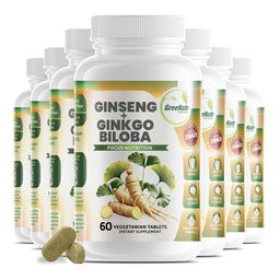 GreeNatr Ginko Biloba & Panax Ginseng kiegészítés - Red Ginseng Brain Supplement for Memory and Focus - Ginkgo Biloba kiegészítők a jó látás, az immunrendszer és a jobb véráramlás érdekében - 12 palack