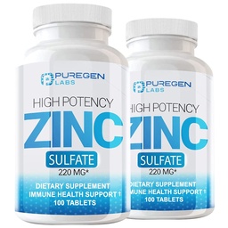 Puregen Labs Cink Szulfát 220 mg étrend-kiegészítő tabletta - 100 gróf (2 db-os csomag)