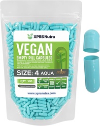 XPRS Nutra Size 4 üres kapszula - 500 Count Small empty Vegan Capsules - DIY növényi kapszula töltelék - Fillable Do- It- Yourself Veggie Pill Caps kiegészítők (Aqua)