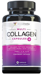 Multi Collagen Peptides kapszula nőknek - Hidrolizált Collagen nőknek pirula I II III V & X Plus C-vitamin & Hyaluronic Acid a gyönyörű haj bőr és köröm - 30 Servings