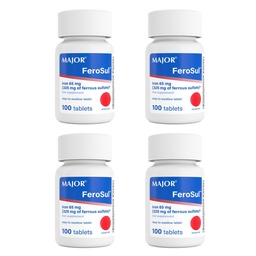 Major FeroSul - Ferrous Sulfath 325 mg tabletta - Vaspótlás nők és férfiak számára - Speciálisan bevont Easy- to- nyelhető tabletták - piros - 100 gróf (4 csomag)