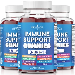 NEW AGE 8 in 1 Immun Support Booster Supplement with Astragalus Root, C-vitamin és Cink 50mg, D-vitamin 5000 NE, Quercetin & Bromelain (8 in 1 Gumies (3-as csomag))