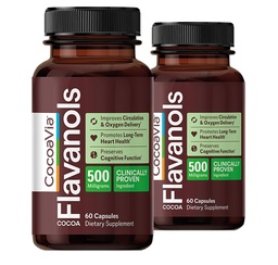 Cocoavia Cardio Health Supplement, 60 nap, 500 mg Cocoa Flavanols, Support Heart Health, Boost Nitric Oxide, Vérkeringés, Energy, Vegan, Sötét csokoládé, 120 kapszula