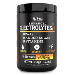 Zeal Naturals Electrolyte Powder Recovery Drink (90 Servings) w 0 Sugar + BCAA + B- Vitamins Electrolyte Supplement w Kálium Cink & Magnézium for Hydration - Keto Electrolytes