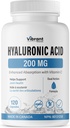 Hyaluronic Acid Supplement 200mg - 120 kapszula C-vitaminnal 100mg, Joint & Skin Health, Non-GMO Fermentáció, Gluten Free, harmadik fél tesztelt, Biológiailag elérhető képlet