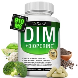 Dim Supplement 910 mg Plus BioPerine Complex - Diindolilmetán támogatása Hormonegyensúly és ösztrogén metabolizmus, Segít Menopauza Acne PCOS jobb bőr testépítés, a férfiak, 60 kapszula