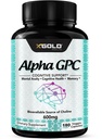 Alfa GPC kolin kiegészítés 600 mg, 99% + Magas tisztaságú, magas Biológiailag hozzáférhető forrása Kolin, 180 Veggie kapszula, Kognitív erősítő Nootropic, Támogatja Memory & Brain funkció, Fókusz- és hangulatfokozók