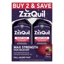 ZzzQuil Liquid Max Strength Pain Reliever, Nighttime Sleep Aid Liquid, Acetaminophen 1000mg, Difenhidramin 50mg HCI, Non- Habit Forming, Black Cherry Favored, 2 Pack, 24 FL OZ