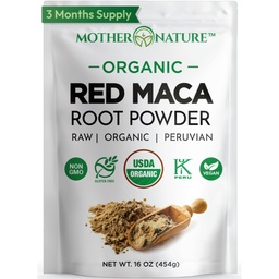 Organic, Raw Perui Red Maca Root Powder - Premium USDA Certified, Hormon Balance for Women, Natural Energy, Mood Support, Non-GMO, Vegan Superfood, 16 oz