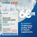 MAJOR Bismuth Subsalicilate 262mg rágótabletta - Ajánlások Heartburn, emésztési zavar, hányinger, hasmenés, és felkavaró gyomor - hasmenés elleni gyógyszer - 30 rágótabletta