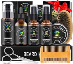 XIKEZAN Beard Kit for Men Grooming & Care Set w / 2 Pack Beard Serum, Wash, Oil, Balm, Comb, Brush, Scissor, Bag, EBook, Egyedi születésnapi ajándékok neki apa férj testvér Karácsonyi Stocking Stuffers