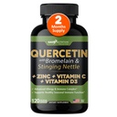 Quercetin C-vitaminnal és cinkkel - Nettle Quercetin - Quercetin 500mg - Quercetin bromelinnel - Cink Quercetin + D3-vitamin - 120 Veggie Caps - (Non- GMO, gluténmentes, Vegan) - 2 hónapos ellátás