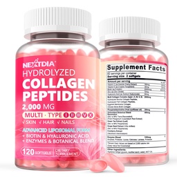 2 Pack Liposomal Collagen Peptides Pills for Women 2000mg, Multi Hydrolyzed Collagen Type I, II, III, V, X with 2500µg Biotin - Collagen kiegészítők Softgels with Hair, Skin & Nails Vitamins, 240 Cts