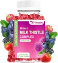 Milk Thistle Gumies, 10- in1 Herbal Formula for Live Cleanse Detox & Javítás Gyermekláncfű Gyökér, Turmic, Articsóka - Optimális májfunkció és emésztési egészség - Vegyes Berry Flavor